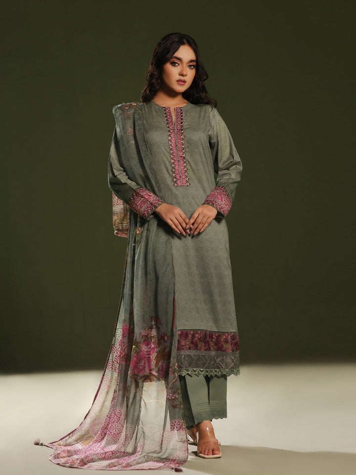 Oaks - Embroidered Pret Suit Cambric Green  - 3 Piece