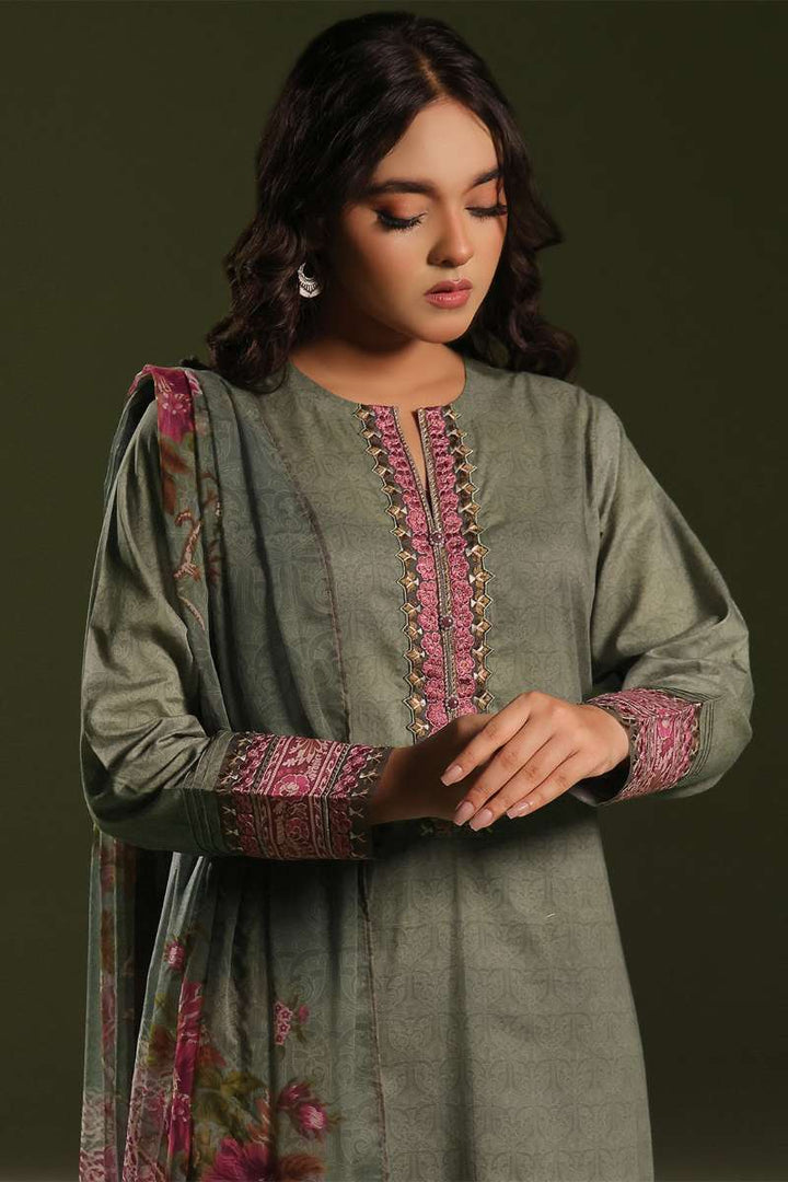 Oaks - Embroidered Pret Suit Cambric Green  - 3 Piece