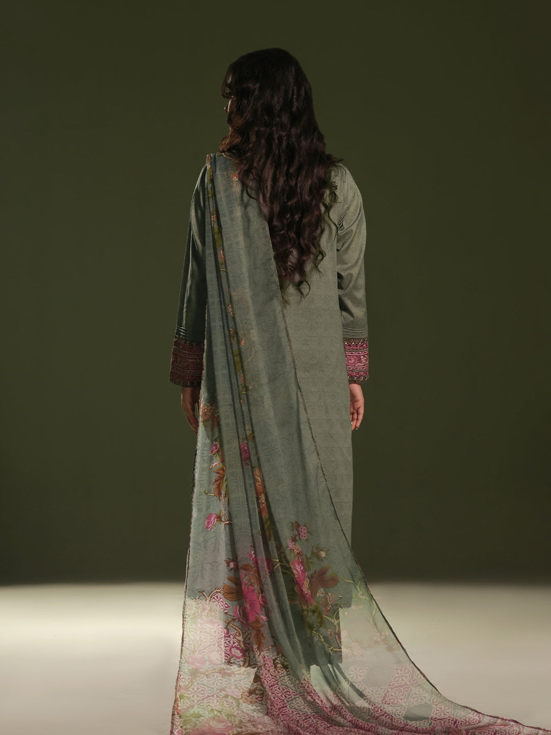 Oaks - Embroidered Pret Suit Cambric Green  - 3 Piece