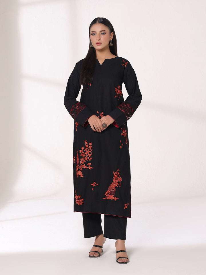 Oaks - Embroidered Khaddar Black Pret Suit For Women - 2 Piece