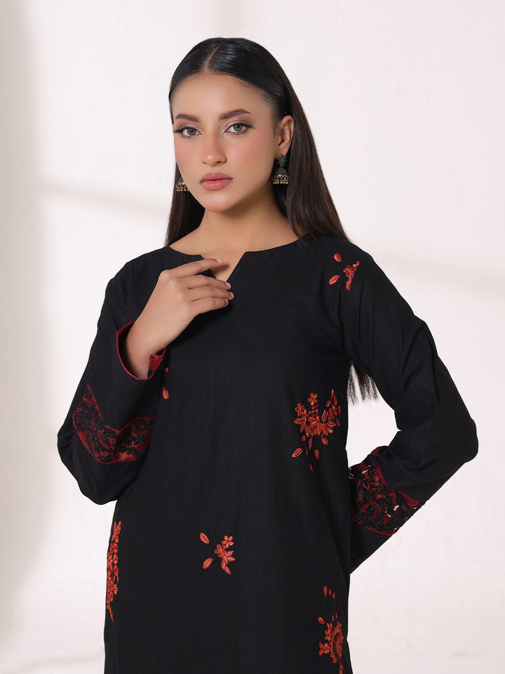 Oaks - Embroidered Khaddar Black Pret Suit For Women - 2 Piece