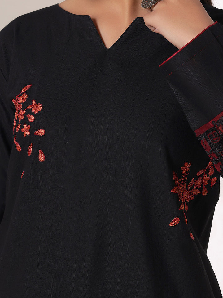 Oaks - Embroidered Khaddar Black Pret Suit For Women - 2 Piece