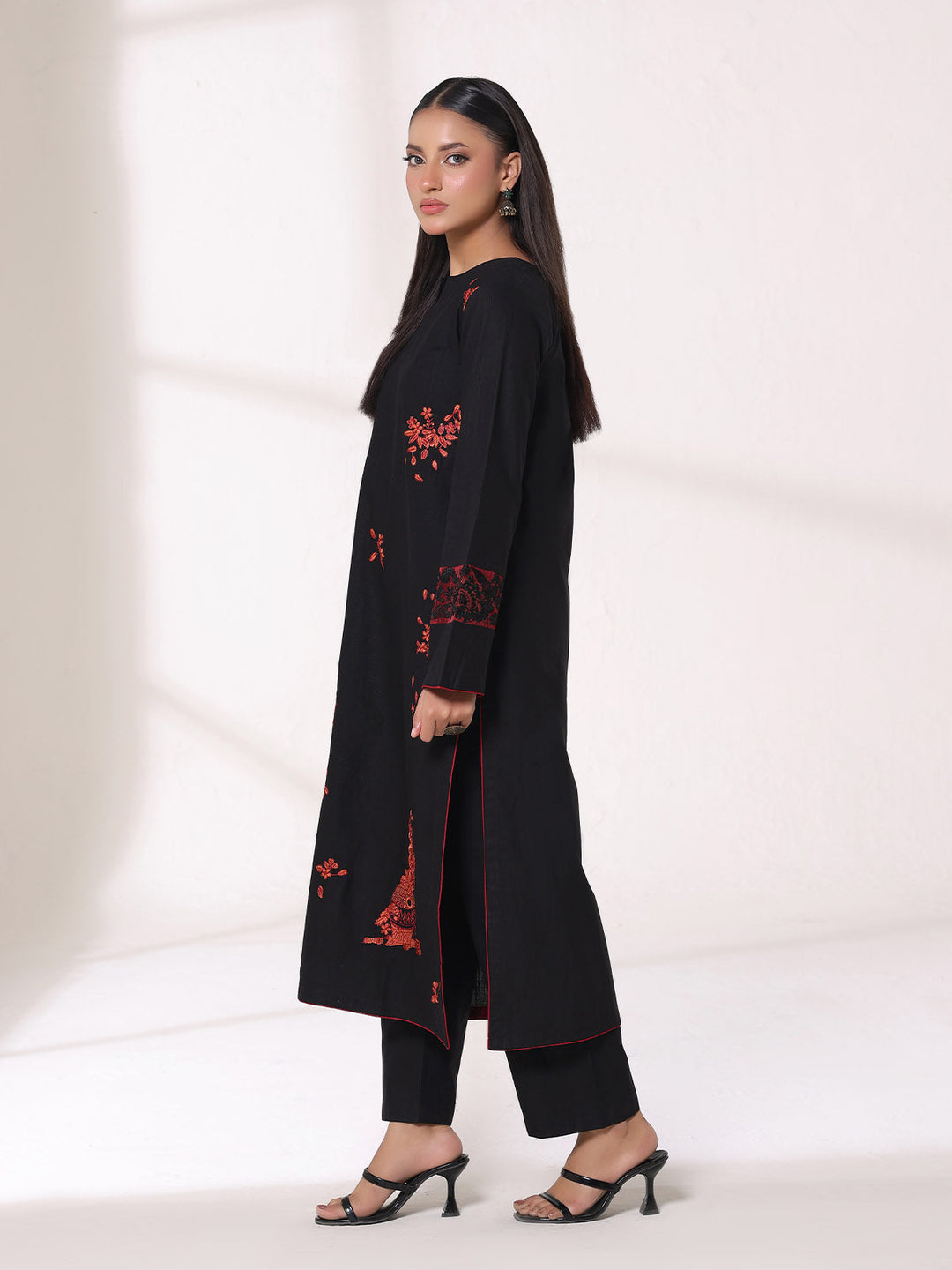 Oaks - Embroidered Khaddar Black Pret Suit For Women - 2 Piece