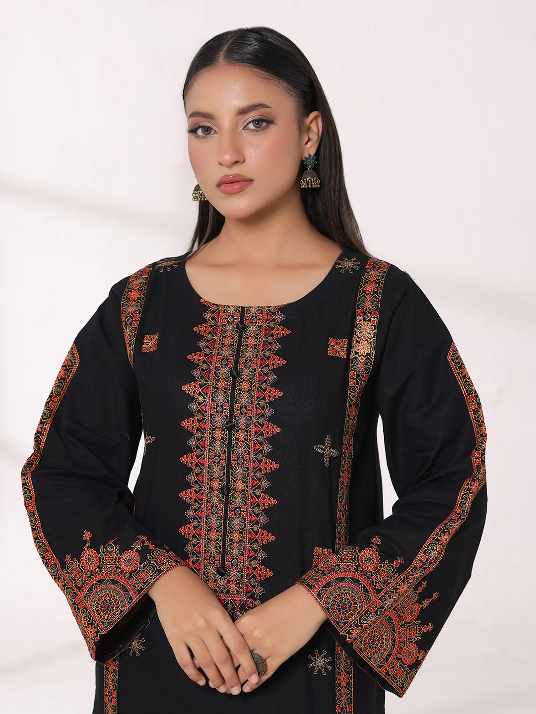 Oaks - Embroidered Khaddar Black Pret Suit For Women - 2 Piece