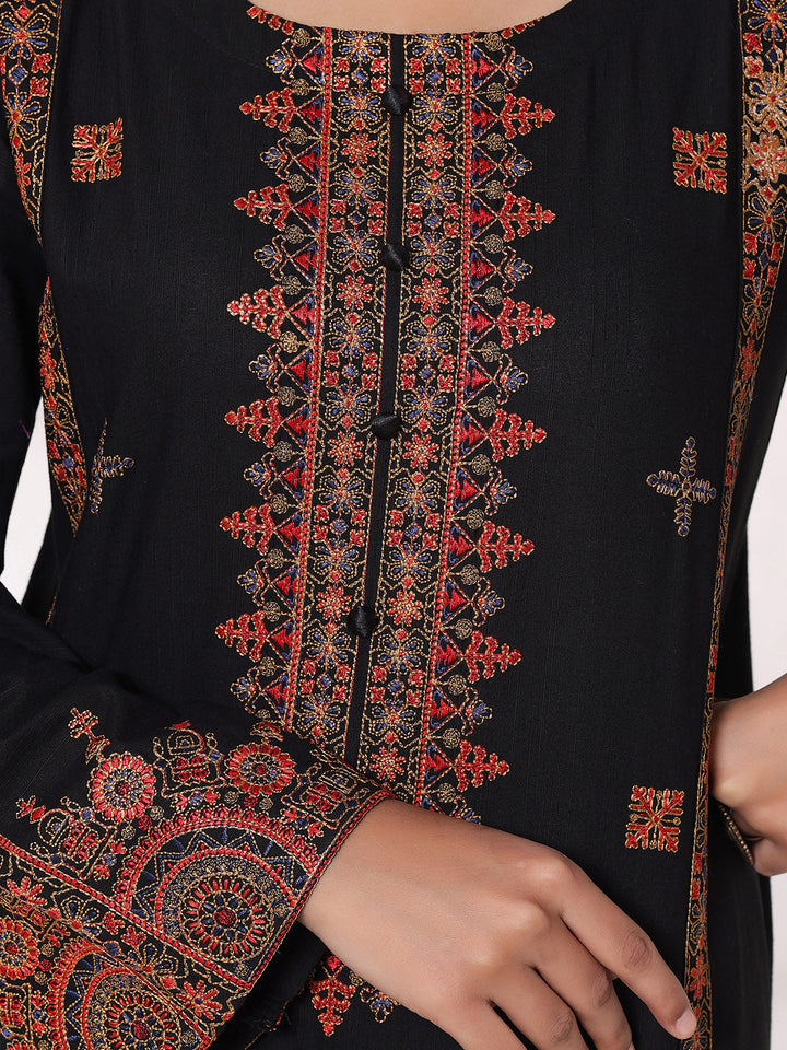 Oaks - Embroidered Khaddar Black Pret Suit For Women - 2 Piece