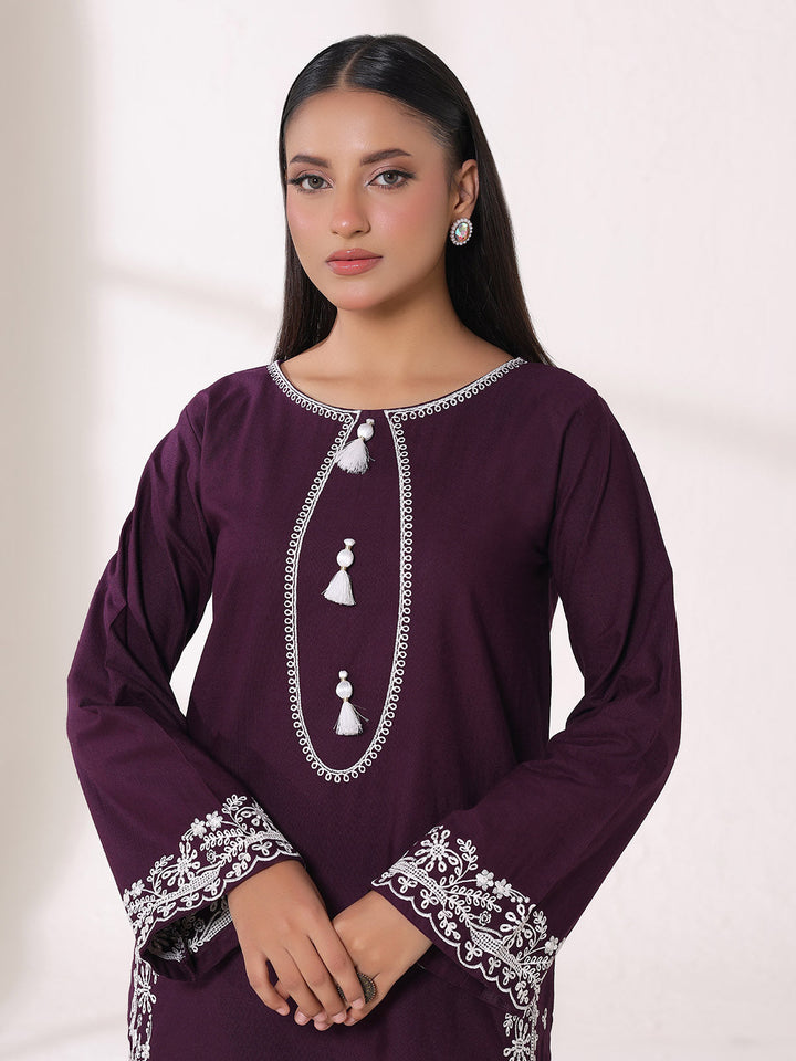 Oaks - Embroidered Khaddar Purple Pret Suit For Women - 2 Piece
