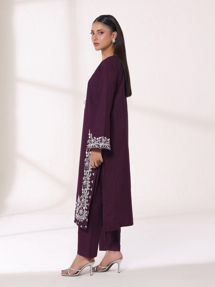 Oaks - Embroidered Khaddar Purple Pret Suit For Women - 2 Piece