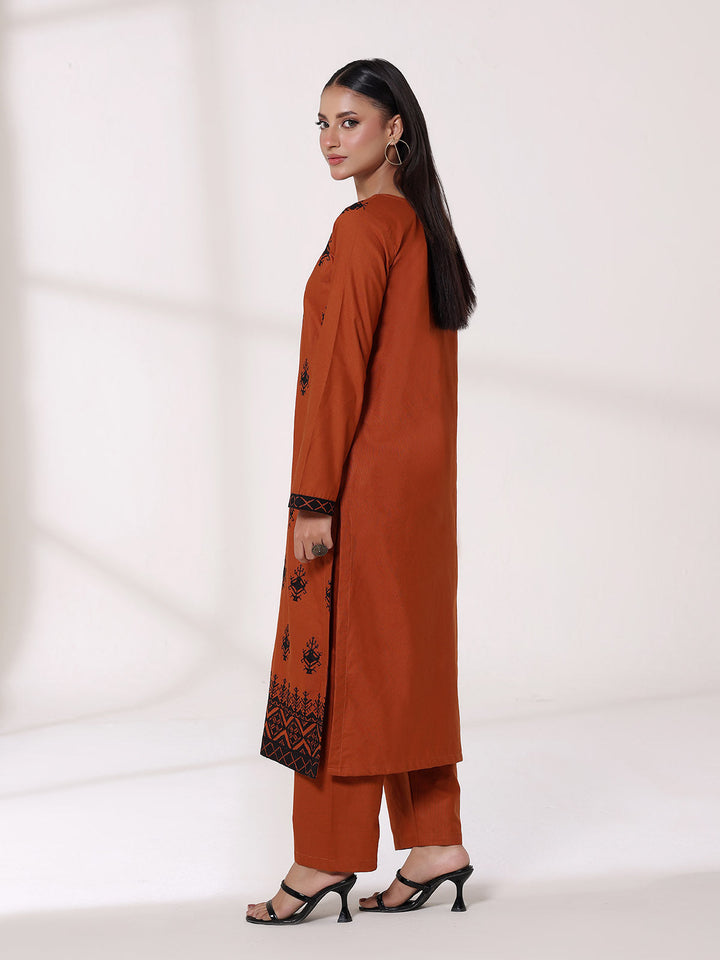 Oaks - Embroidered Khaddar Orange Pret Suit For Women - 2 Piece