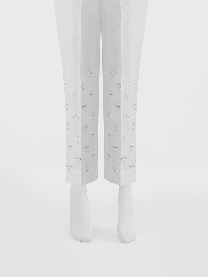 Oaks - Women White Cotton Silk Embroidered Trouser  - 1 Piece