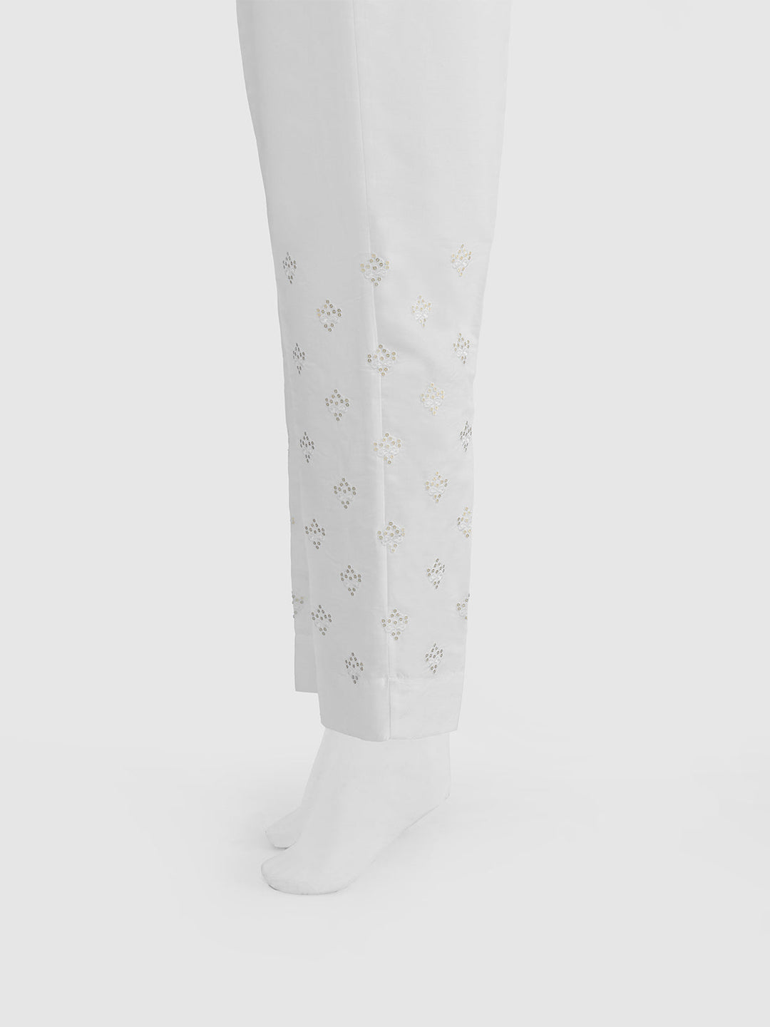 Oaks - Women White Cotton Silk Embroidered Trouser  - 1 Piece