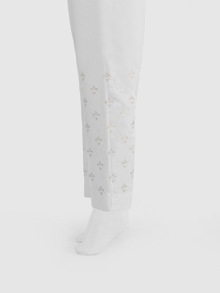 Oaks - Women White Cotton Silk Embroidered Trouser  - 1 Piece