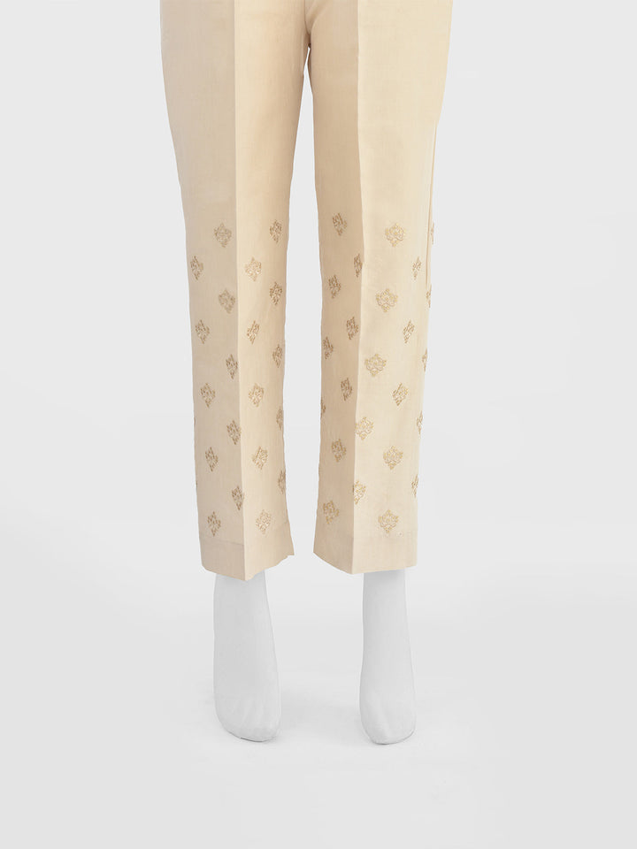 Oaks - Women Beige Cotton Silk Embroidered Trouser  - 1 Piece