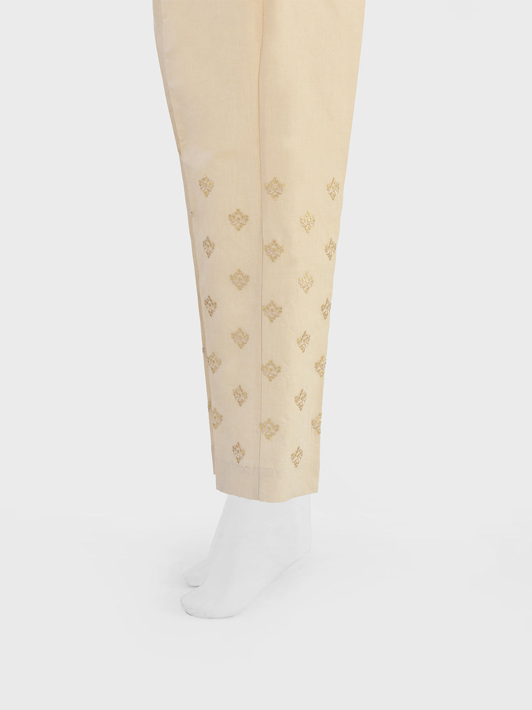 Oaks - Women Beige Cotton Silk Embroidered Trouser  - 1 Piece