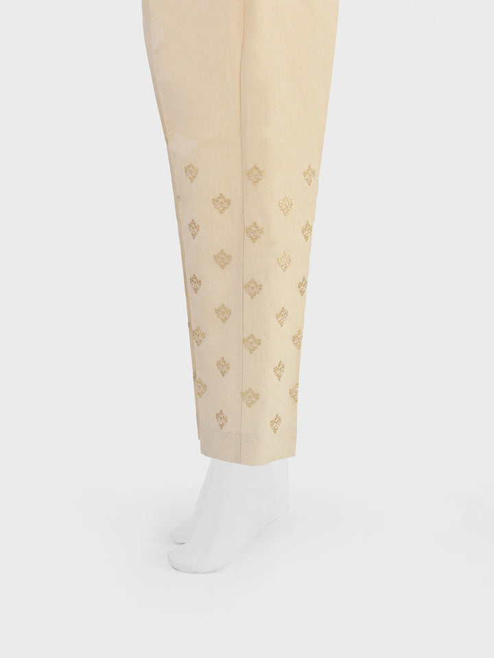 Oaks - Women Beige Cotton Silk Embroidered Trouser  - 1 Piece