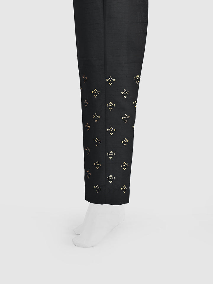 Oaks - Women Black Cotton Silk Embroidered Trouser  - 1 Piece