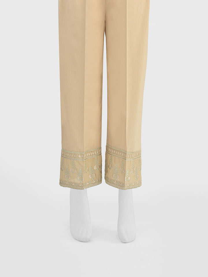 Oaks - Women Beige Cambric Embroidered Trouser  - 1 Piece