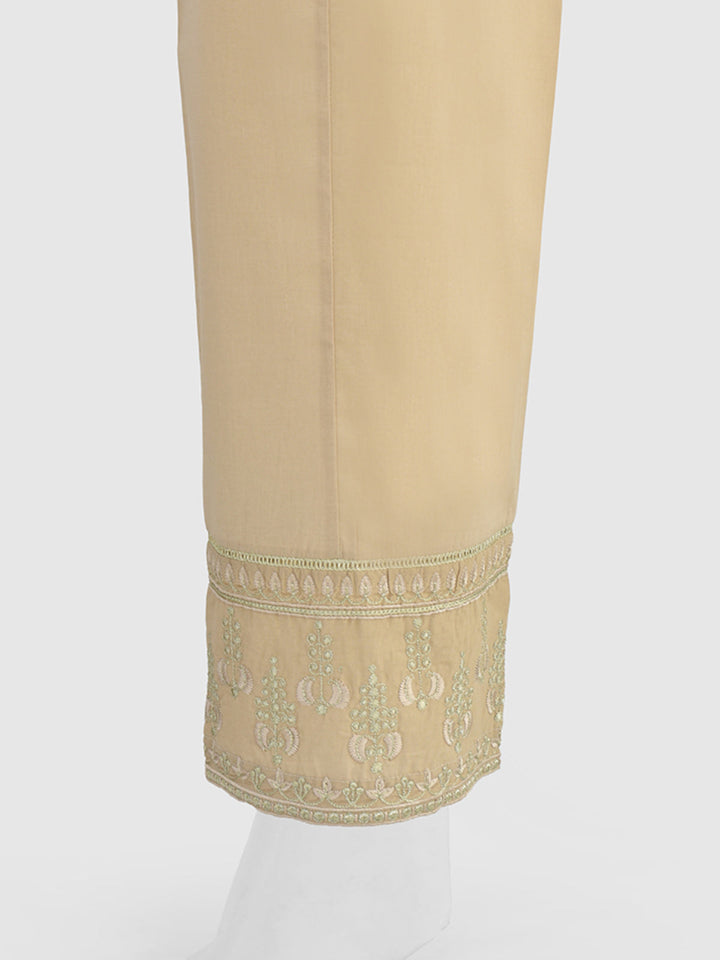 Oaks - Women Beige Cambric Embroidered Trouser  - 1 Piece