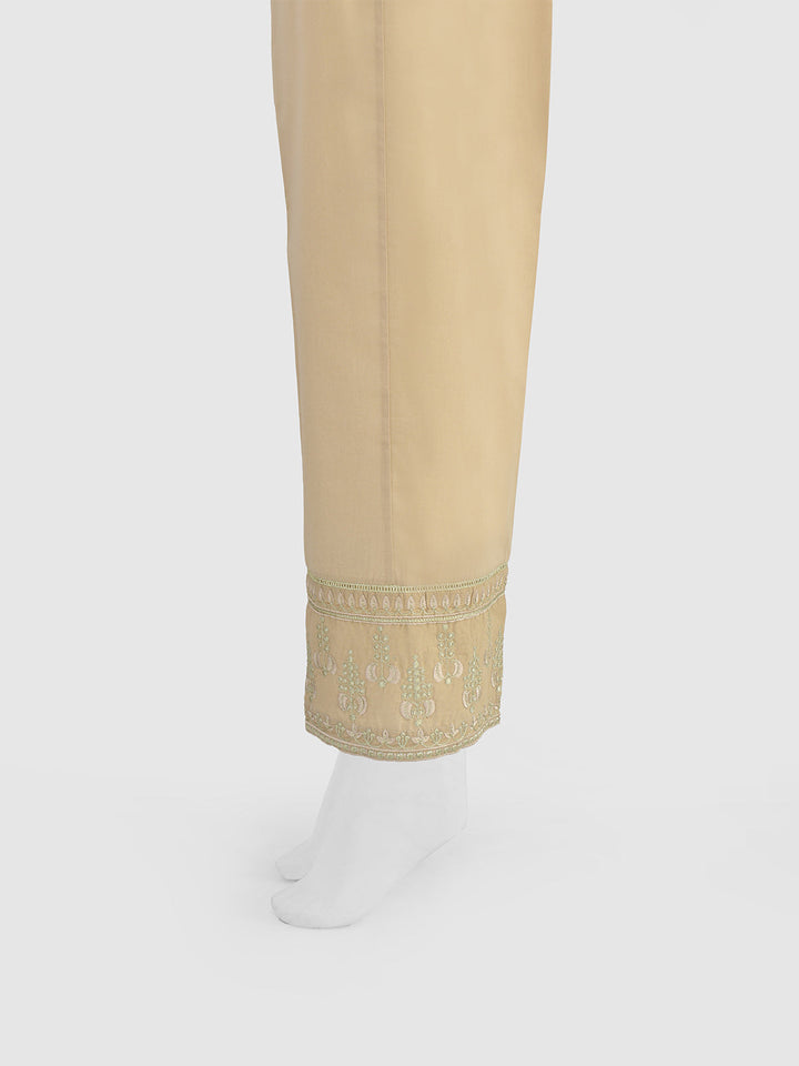 Oaks - Women Beige Cambric Embroidered Trouser  - 1 Piece