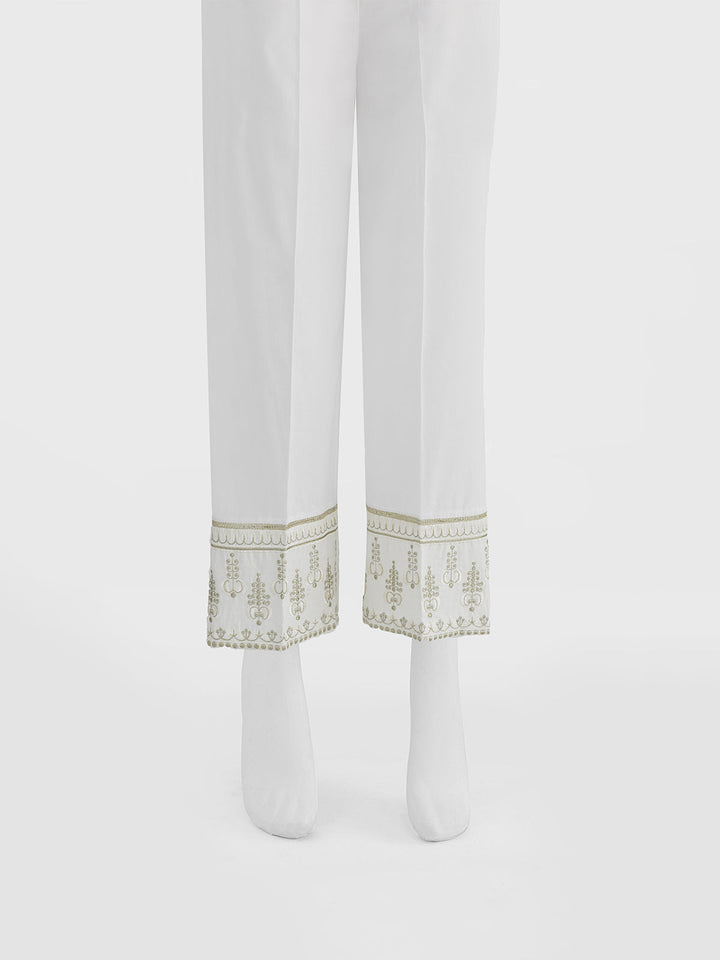 Oaks - Women White Cambric Embroidered Trouser  - 1 Piece