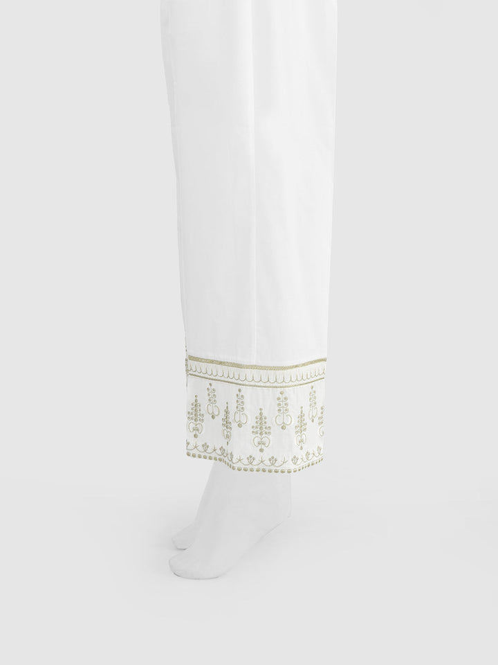 Oaks - Women White Cambric Embroidered Trouser  - 1 Piece