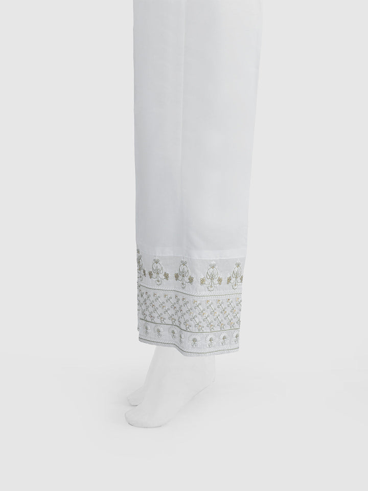 Oaks - Women White Cotton Silk Embroidered Trouser  - 1 Piece