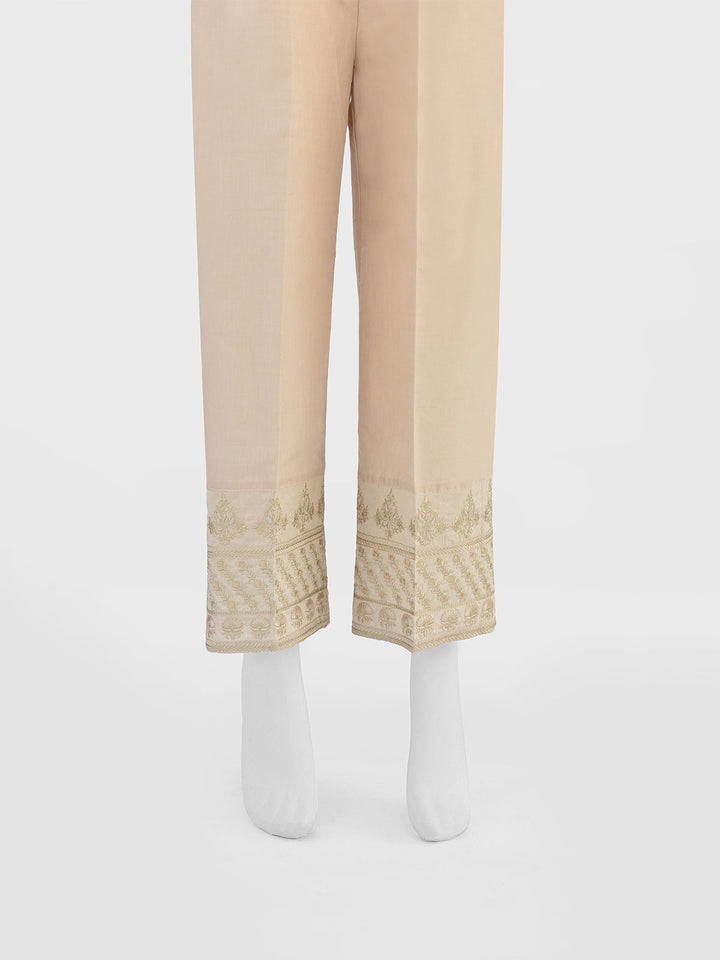 Oaks - Women Beige Cotton Silk Embroidered Trouser  - 1 Piece