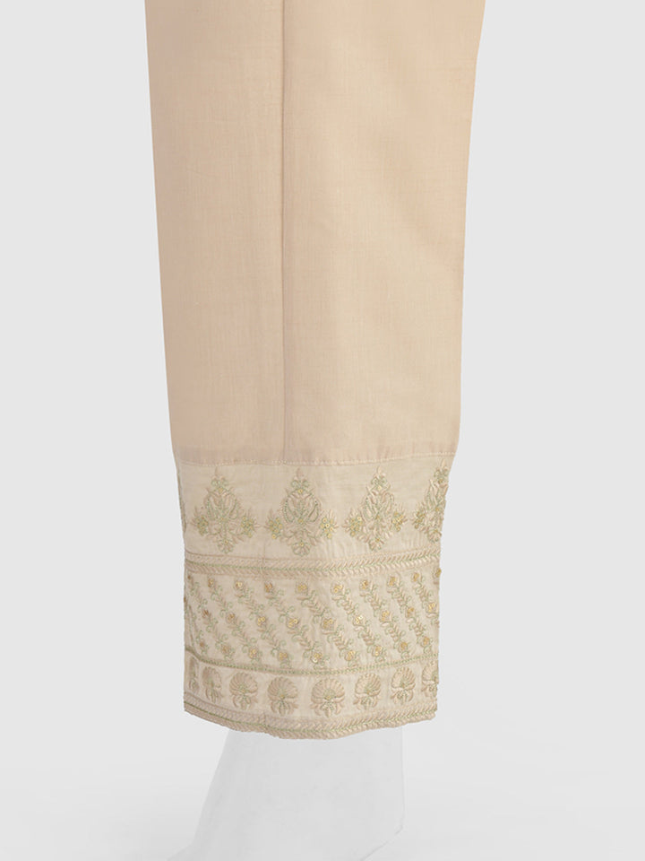 Oaks - Women Beige Cotton Silk Embroidered Trouser  - 1 Piece