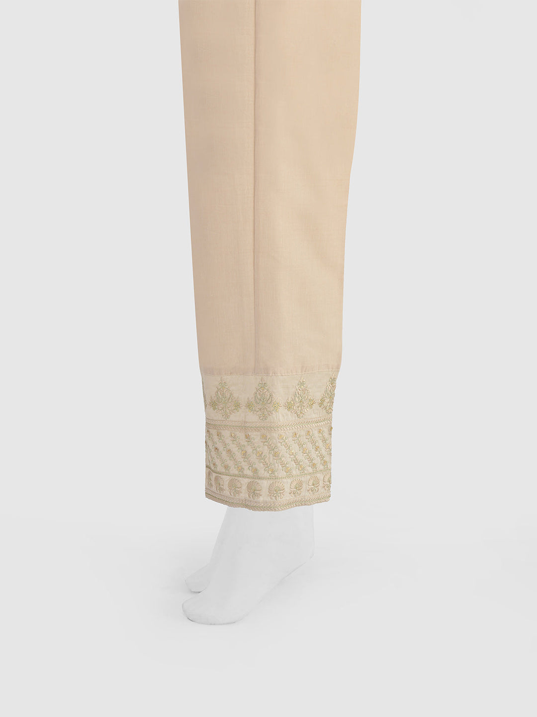 Oaks - Women Beige Cotton Silk Embroidered Trouser  - 1 Piece