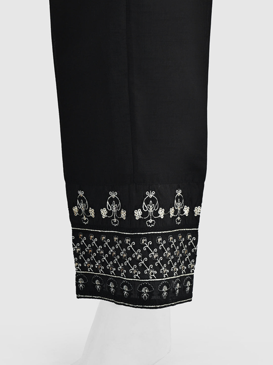 Oaks - Women Black Cotton Silk Embroidered Trouser  - 1 Piece