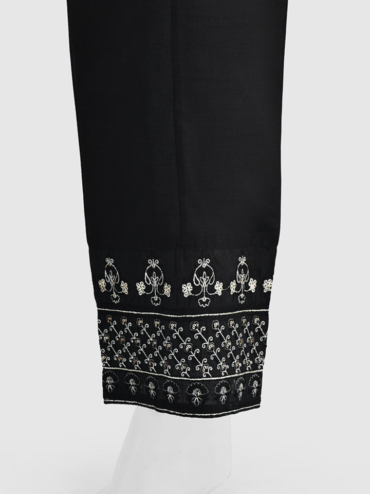 Oaks - Women Black Cotton Silk Embroidered Trouser  - 1 Piece