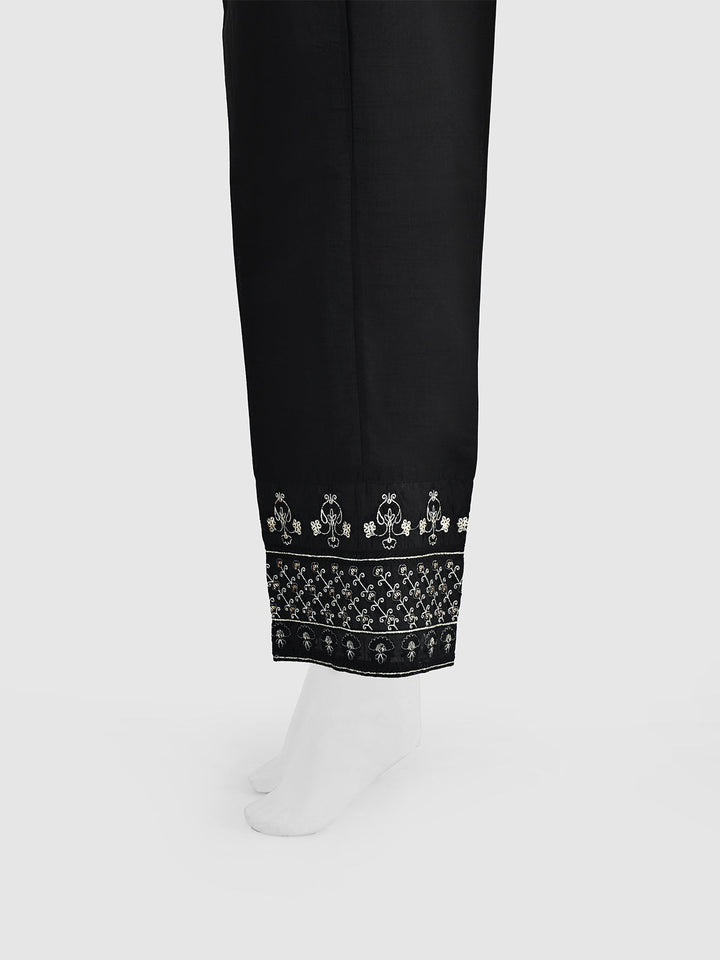 Oaks - Women Black Cotton Silk Embroidered Trouser  - 1 Piece