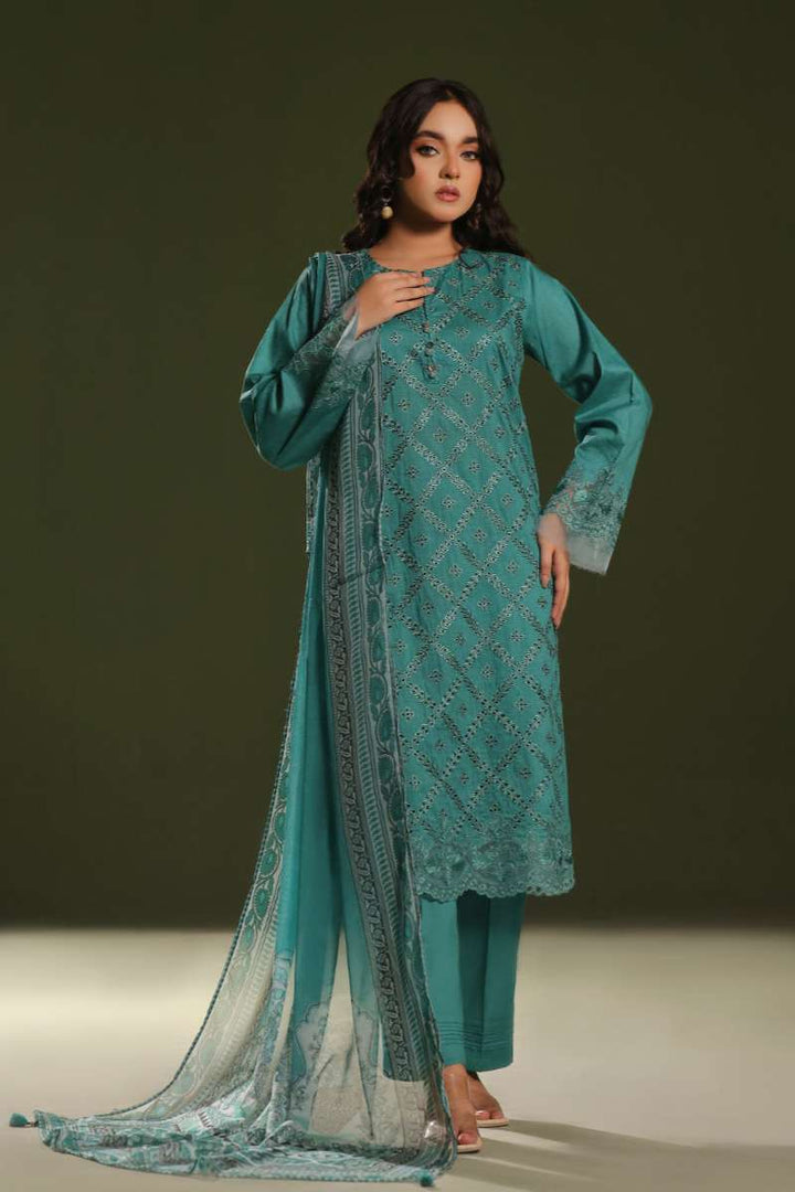 Oaks - Embroidered Pret Suit Cambric Green  - 3 Piece