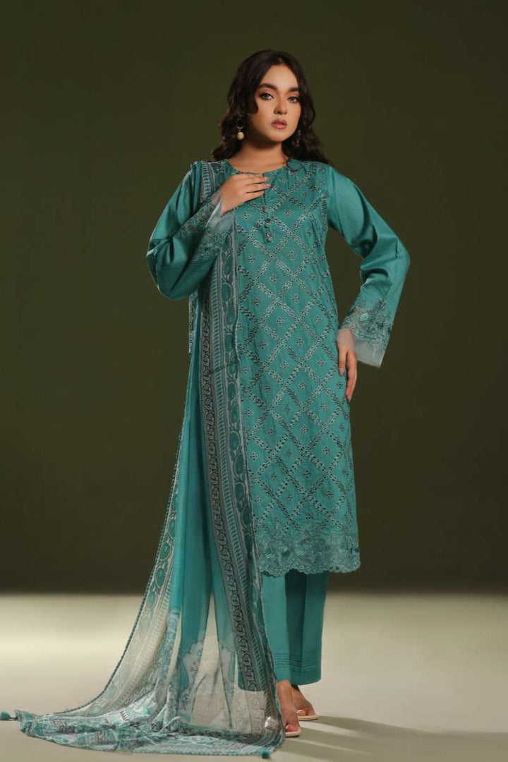 Oaks - Embroidered Unstitched Cambric Green  - 3 Piece