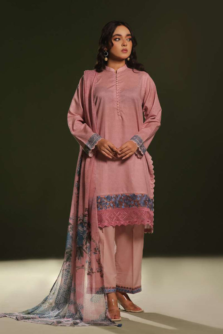 Oaks - Embroidered Unstitched Cambric Pink  - 3 Piece