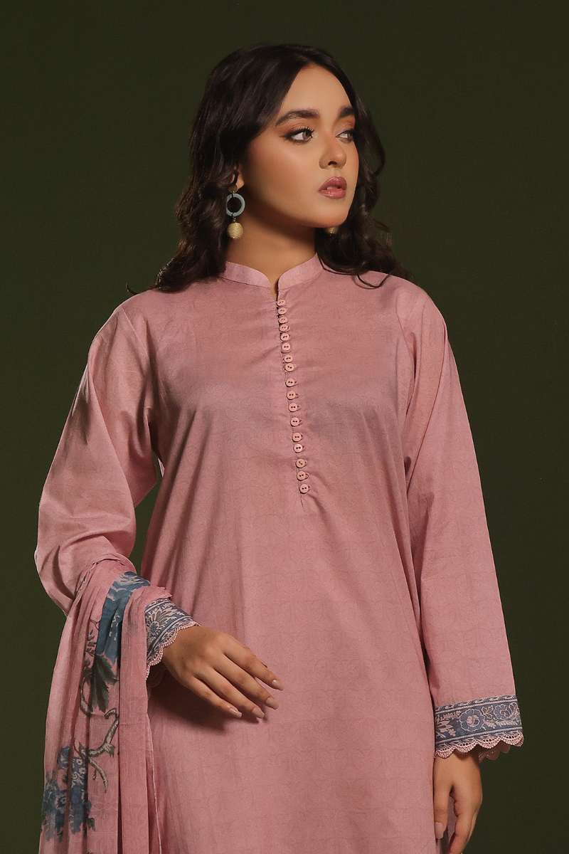 Oaks - Embroidered Unstitched Cambric Pink  - 3 Piece