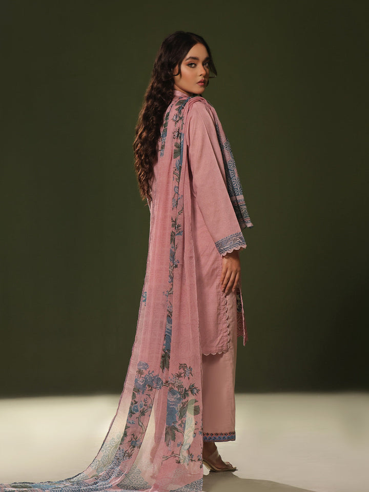 Oaks - Embroidered Unstitched Cambric Pink  - 3 Piece