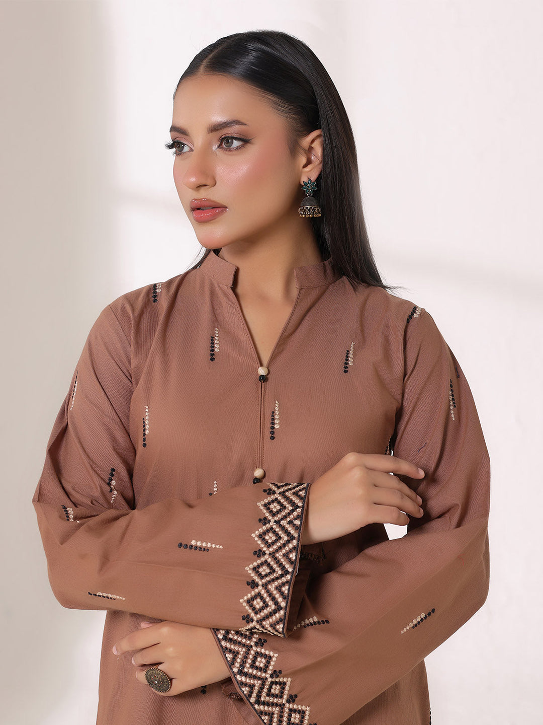 Oaks - Embroidered Khaddar Beige Pret Suit For Women - 2 Piece