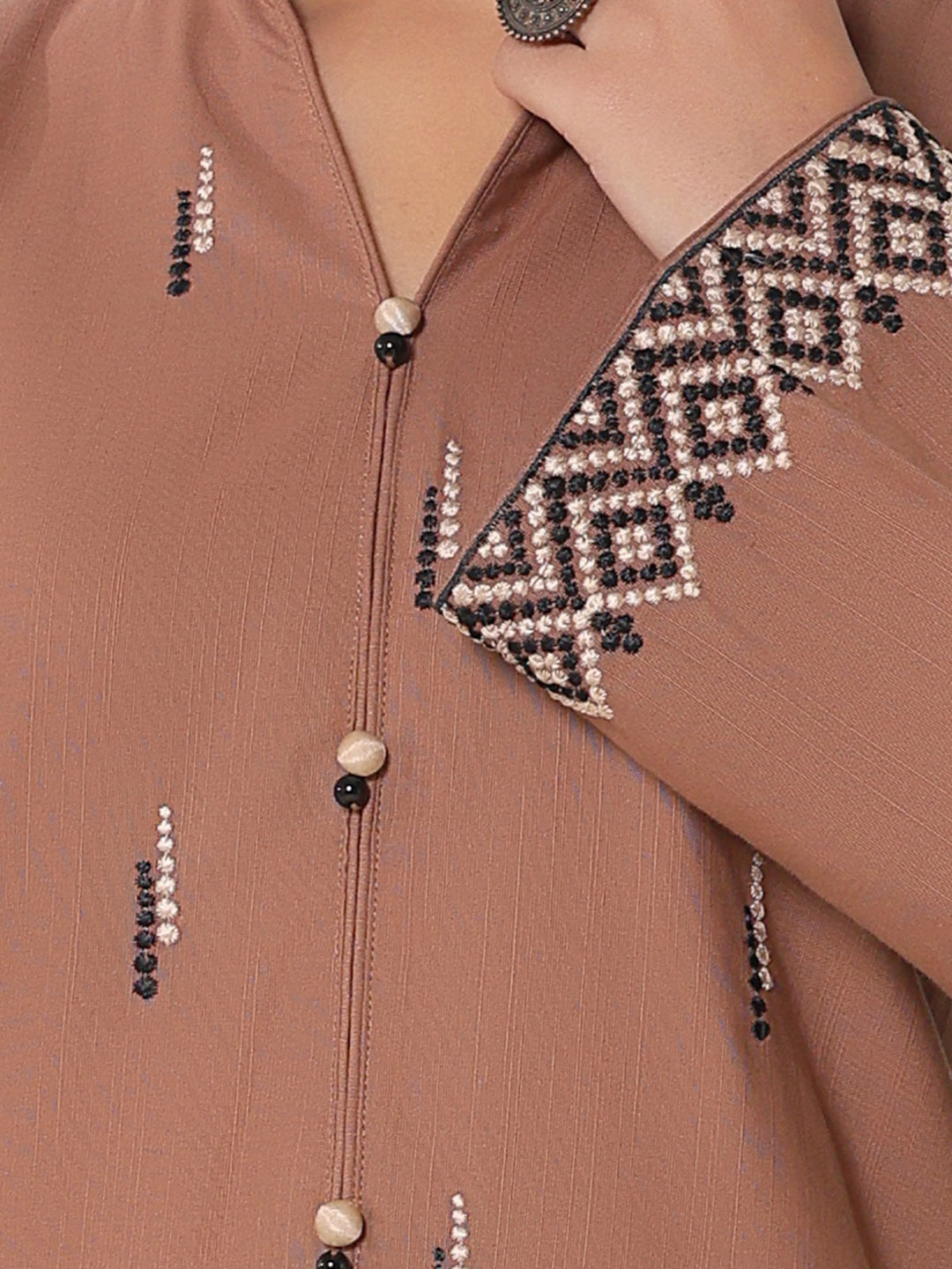 Oaks - Embroidered Khaddar Beige Pret Suit For Women - 2 Piece