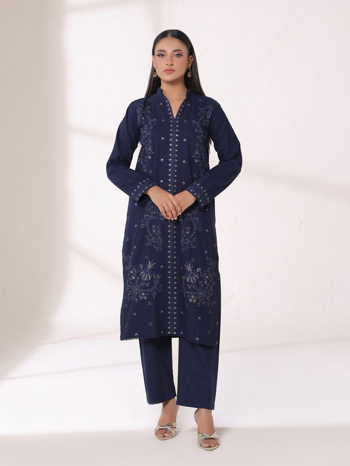 Oaks - Embroidered Khaddar Blue Pret Suit For Women - 2 Piece