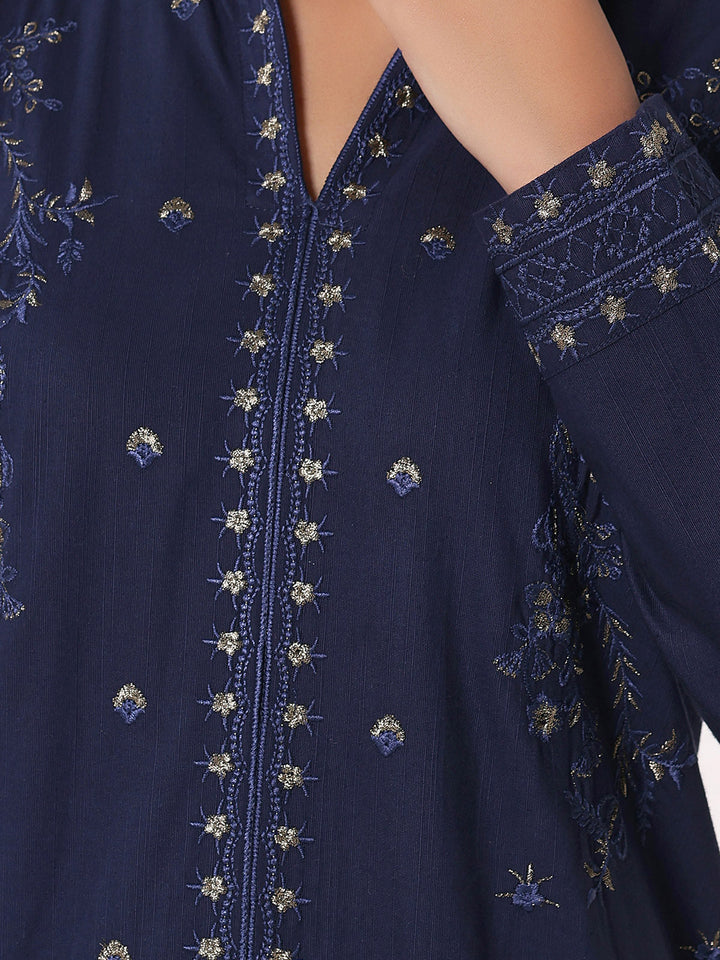 Oaks - Embroidered Khaddar Blue Pret Suit For Women - 2 Piece