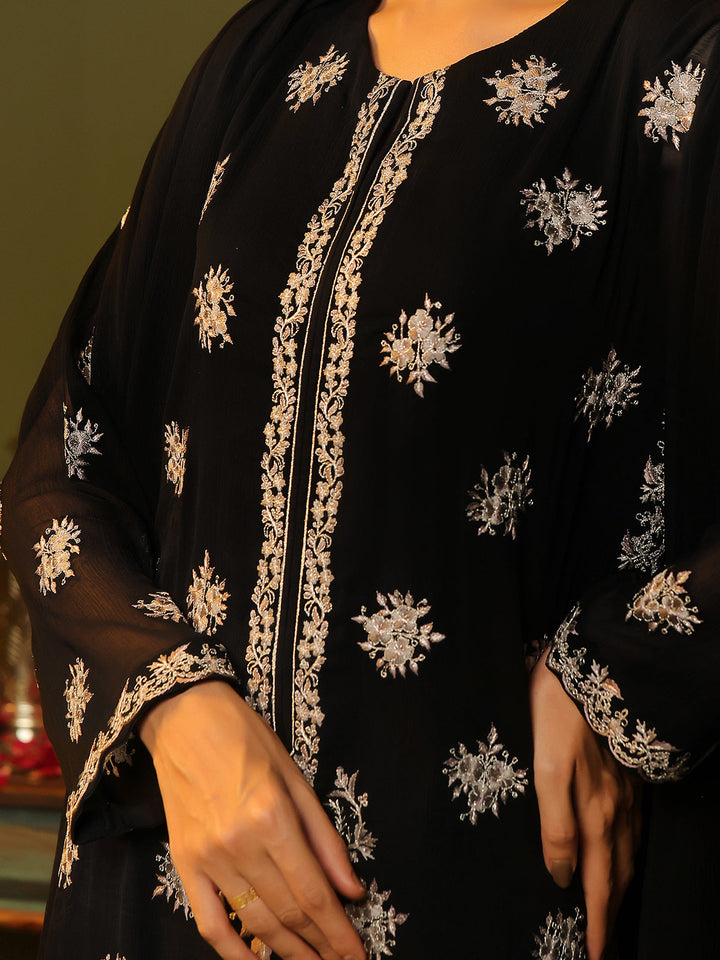 Oaks - Embroidered Pret Suit Dyed Chiffon Black  - 3 Piece
