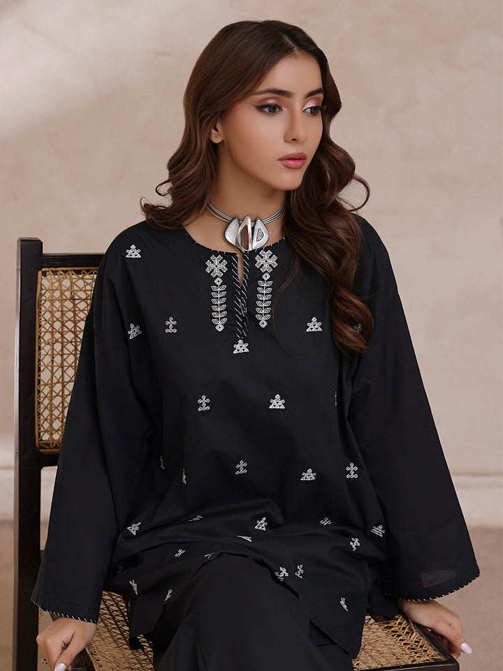 Oaks - Embroidered Cambric Suit For Women - Black - 2 Piece