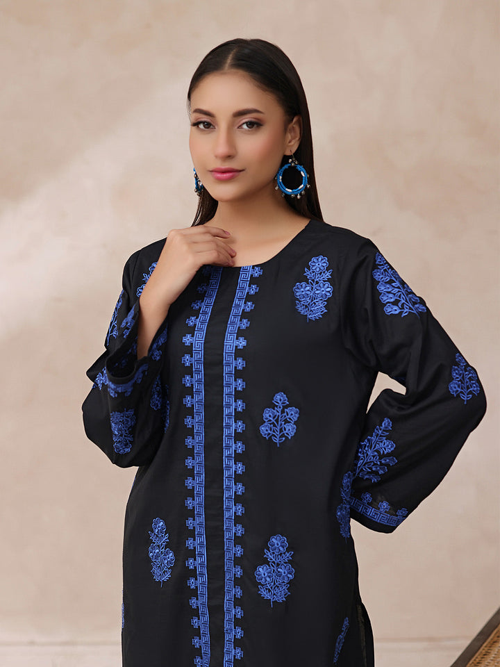 Oaks - Embroidered Cambric Suit For Women - Black - 2 Piece