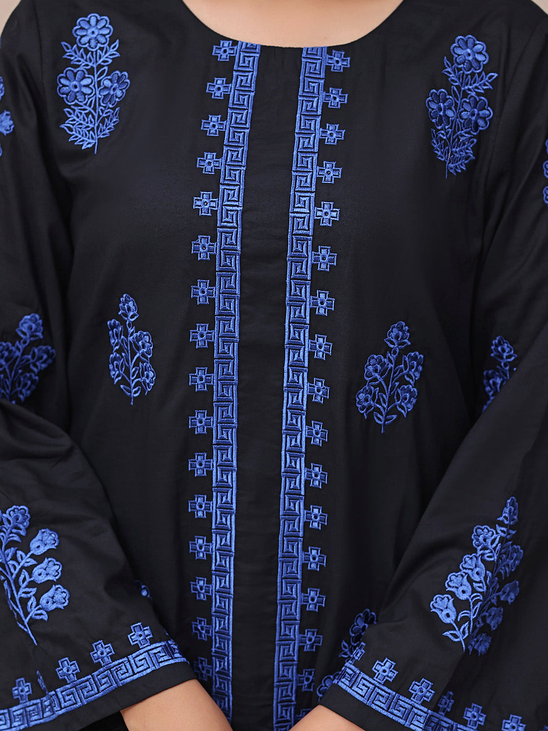 Oaks - Embroidered Cambric Suit For Women - Black - 2 Piece