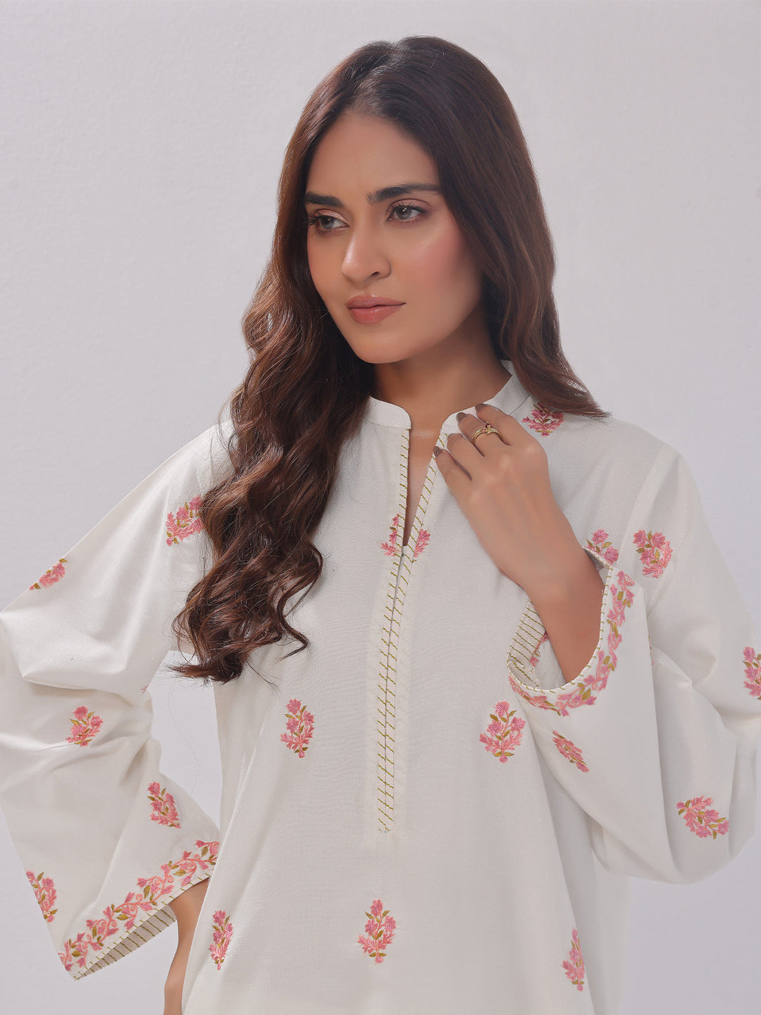 Oaks - Embroidered Pret Shirt Trouser Cotton Silk White  - 2 Piece