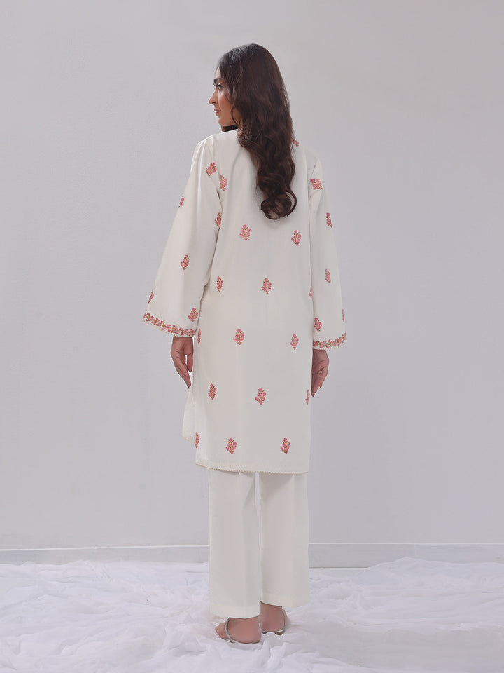 Oaks - Embroidered Pret Shirt Trouser Cotton Silk White  - 2 Piece