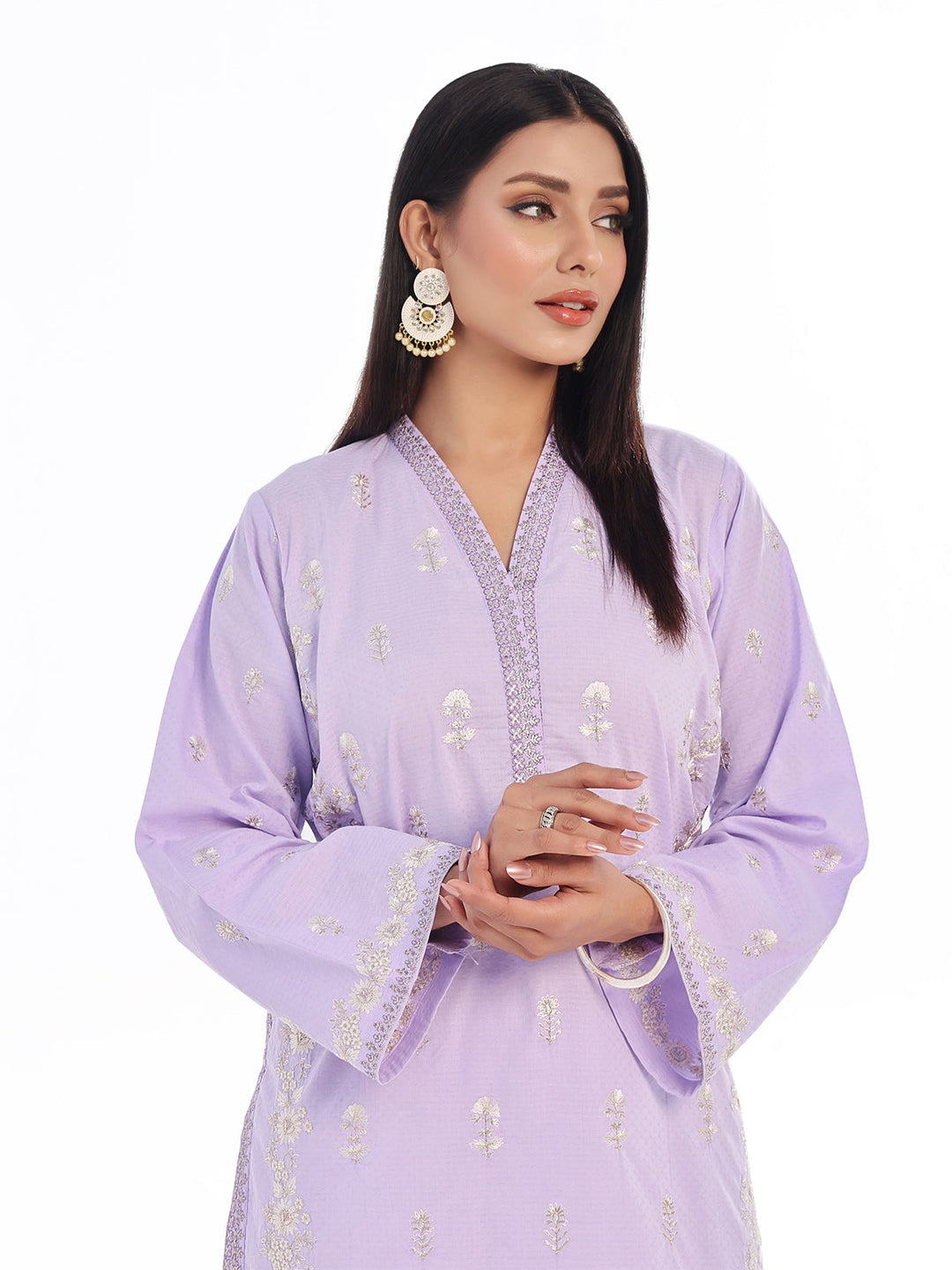 Oaks - Embroidered Pret Shirt Trouser Dobby Lilac  - 2 Piece