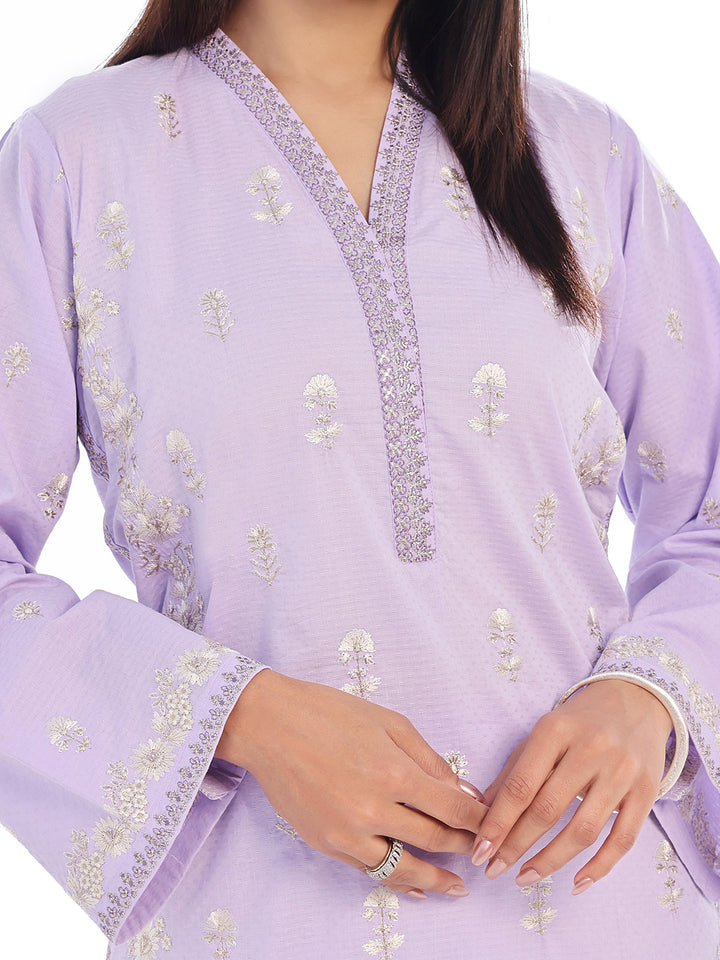 Oaks - Embroidered Pret Shirt Trouser Dobby Lilac  - 2 Piece