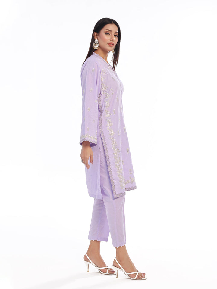 Oaks - Embroidered Pret Shirt Trouser Dobby Lilac  - 2 Piece
