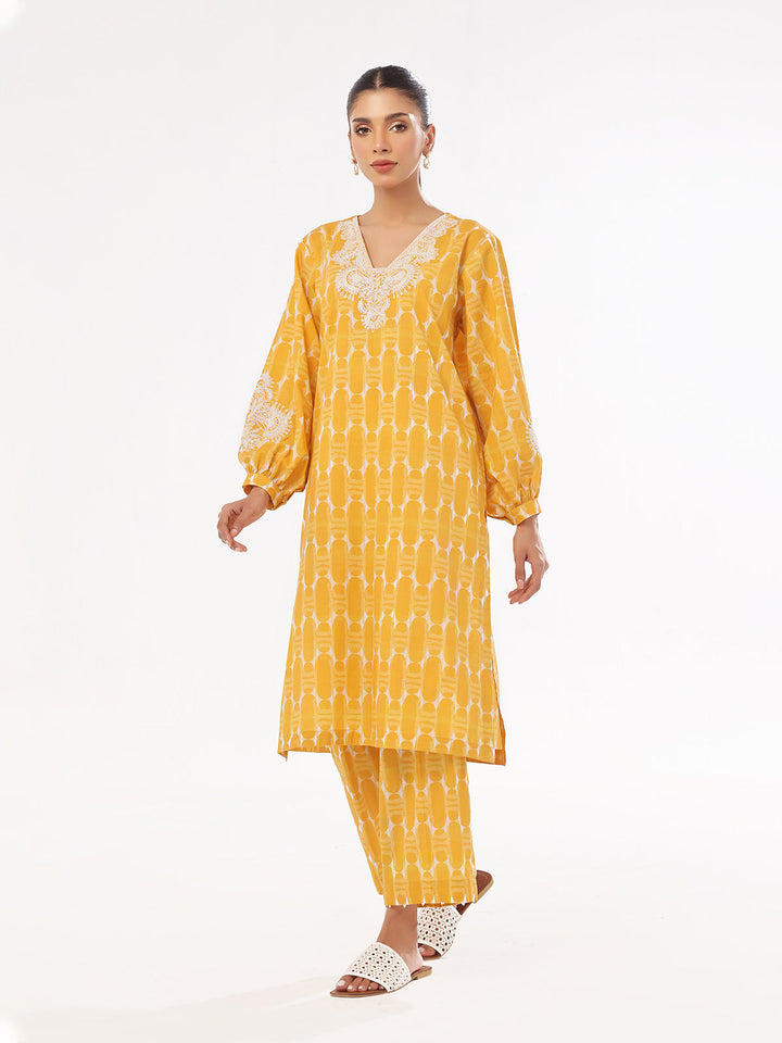 Oaks - Embroidered Pret Shirt Trouser Lawn Mustard  - 2 Piece